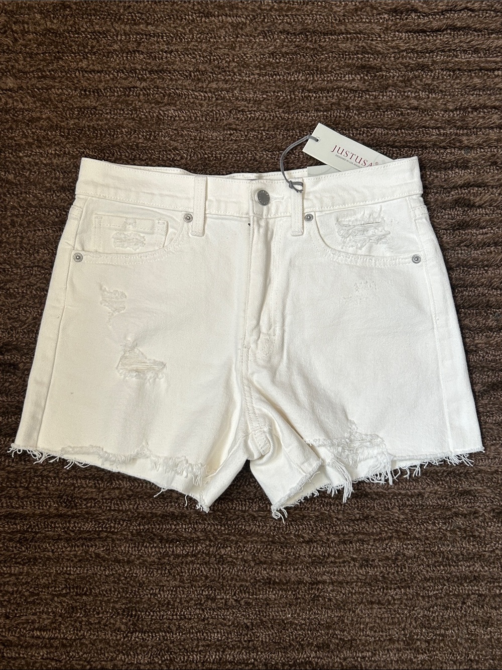 Just USA White Distressed High-Rise Denim Shorts